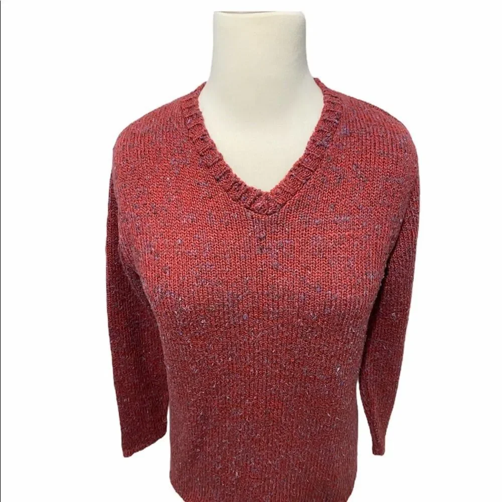 Relais Knitwear Chunky Knit V-Neck Sweater Multicolor knit Details Red Large‎ - Picture 2 of 9